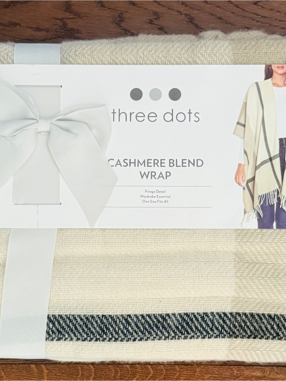 Three Dots Cream Wrap with Black Stripe